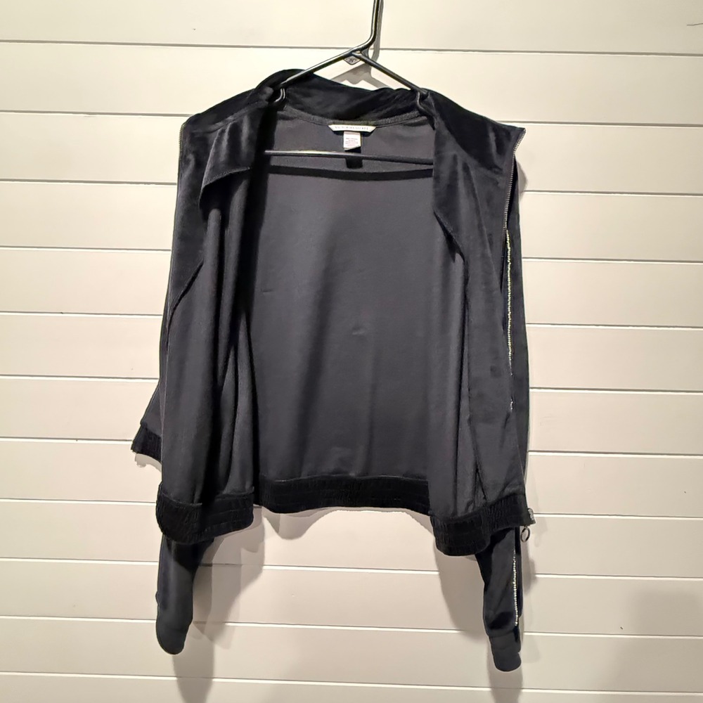 Victoria's Secret Velour Track Jacket Womens XL Black Rhinestone Zip Up Y2K - Picture 4 of 7